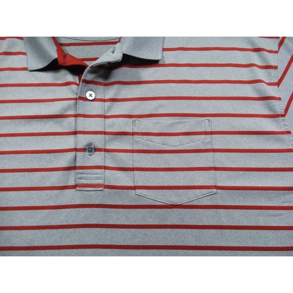 FJ FootJoy Shirt Mens Size 2XL Gray Red Striped Polo Short Sleeve Stretch‎